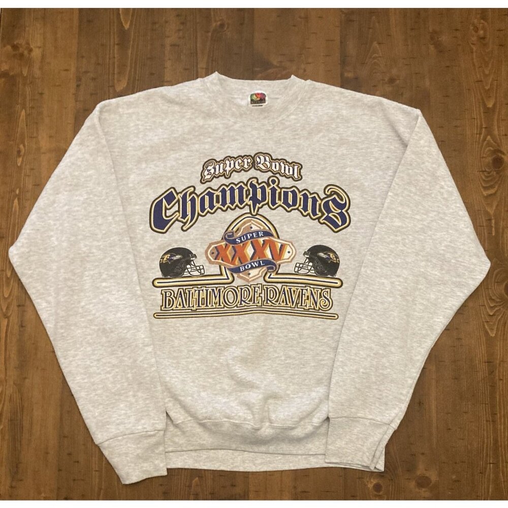 Baltimore Ravens Super Bowl XXXV Champions Sweatshirt Mens Sz L 2001 NFL Vintage
